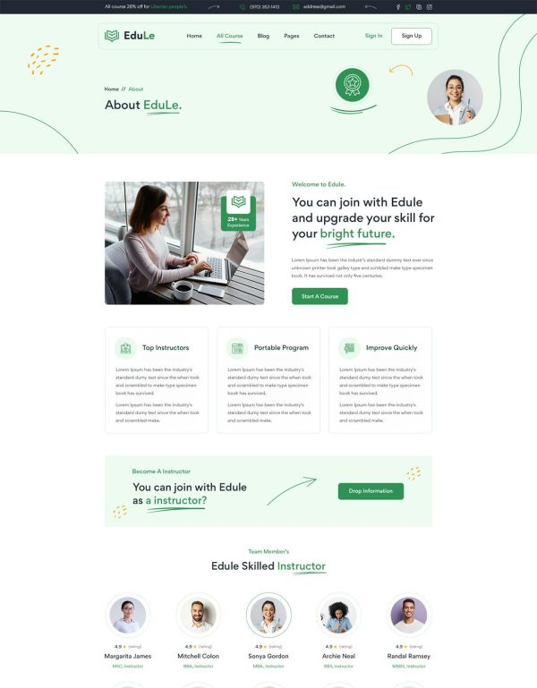 Download Edule - e-Learning Website Template HTML Version It has an excellent web design that comes perfect for building an online education/learning platform