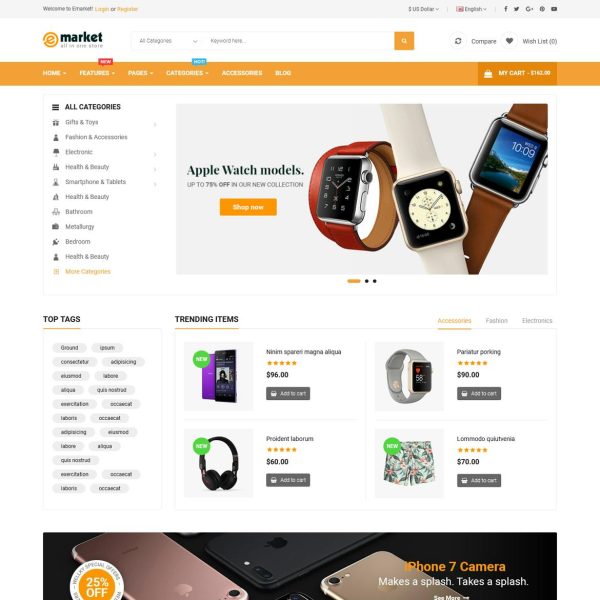 Download eMarket - Creative MultiPurpose HTML 5 Template Awesome Responsive MultiPurpose HTML 5 Template with Mobile Layouts Included