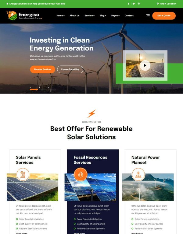 Download Energiso - Solar & Energy WordPress Theme Energis is coded with beautiful and clean code and the power of Elementor. Fast & Easy to Customize!