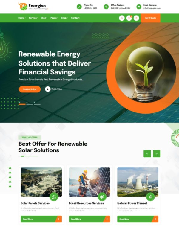 Download Energiso - Solar & Energy WordPress Theme Energis is coded with beautiful and clean code and the power of Elementor. Fast & Easy to Customize!