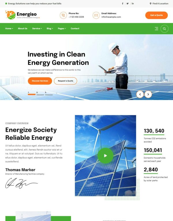 Download Energiso - Solar & Energy WordPress Theme Energis is coded with beautiful and clean code and the power of Elementor. Fast & Easy to Customize!