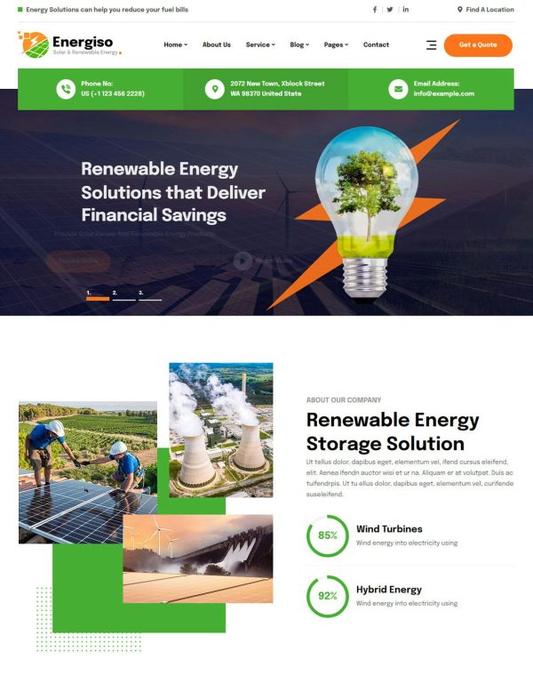 Download Energiso - Solar & Energy WordPress Theme Energis is coded with beautiful and clean code and the power of Elementor. Fast & Easy to Customize!