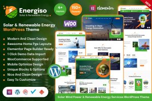 Download Energiso - Solar & Energy WordPress Theme Energis is coded with beautiful and clean code and the power of Elementor. Fast & Easy to Customize!