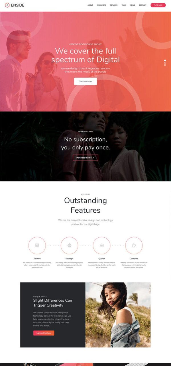 Download Enside - Multipurpose Onepage WordPress theme WordPress theme makes it easier than ever to build a stunning onepage or landing site