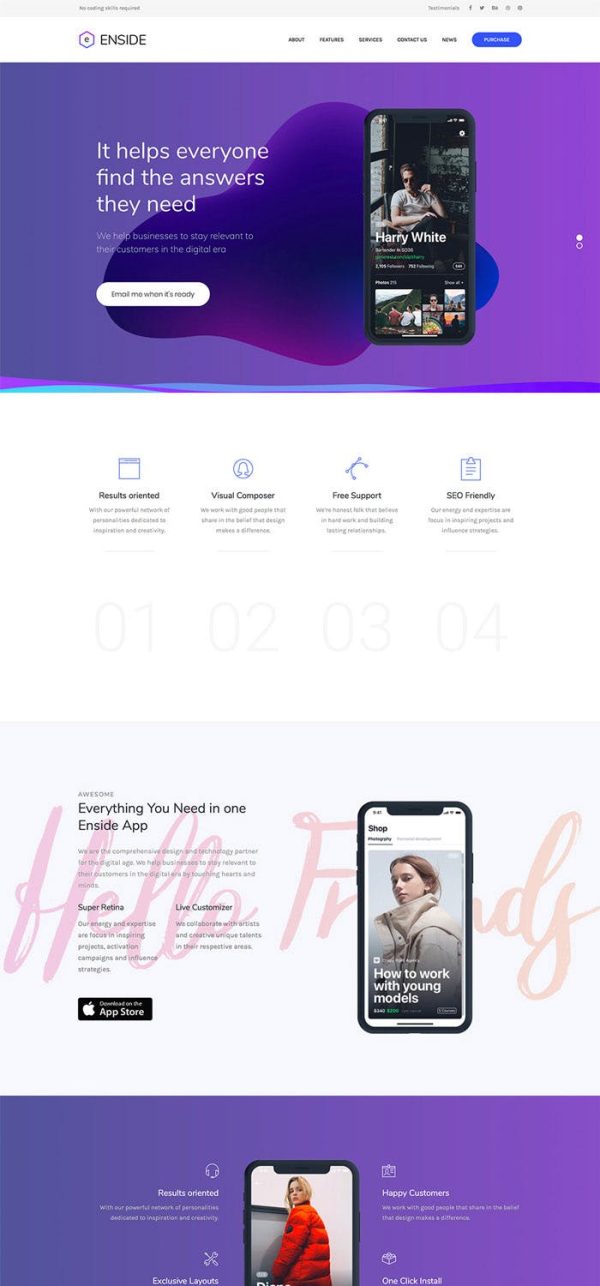 Download Enside - Multipurpose Onepage WordPress theme WordPress theme makes it easier than ever to build a stunning onepage or landing site