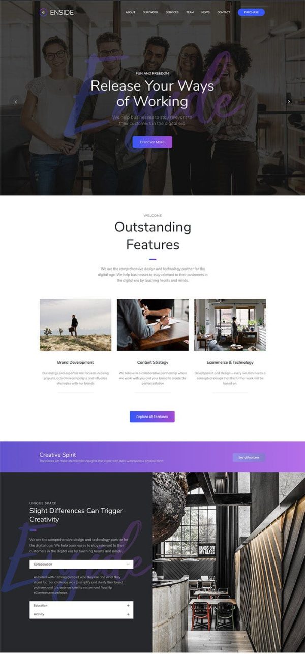 Download Enside - Multipurpose Onepage WordPress theme WordPress theme makes it easier than ever to build a stunning onepage or landing site