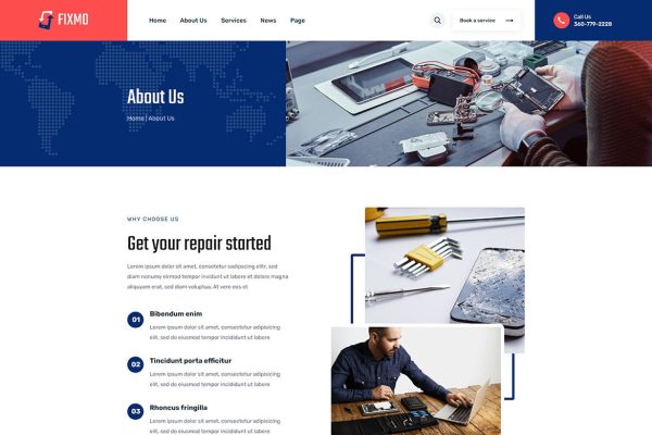 Download Fixmo – Smartphone Repair Services HTML Template ac, cell phone, computer repair service, desktop computer, Digital Cameras, electric, electronic, gl