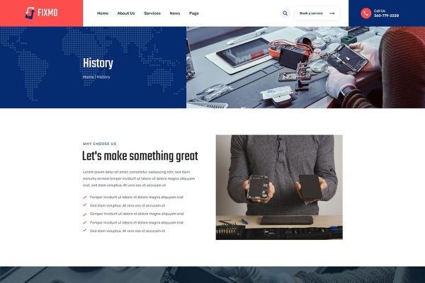 Download Fixmo – Smartphone Repair Services HTML Template ac, cell phone, computer repair service, desktop computer, Digital Cameras, electric, electronic, gl