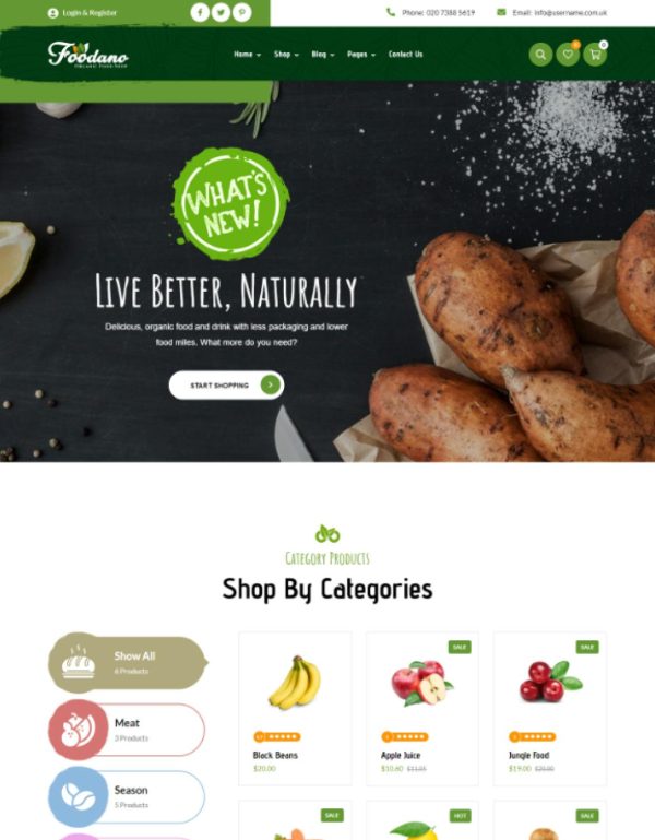 Download Foodano - Natural Food Shop WordPress Theme Foodano – Food & Grocery Theme designed for online groceries, organic bio products and grocery shop