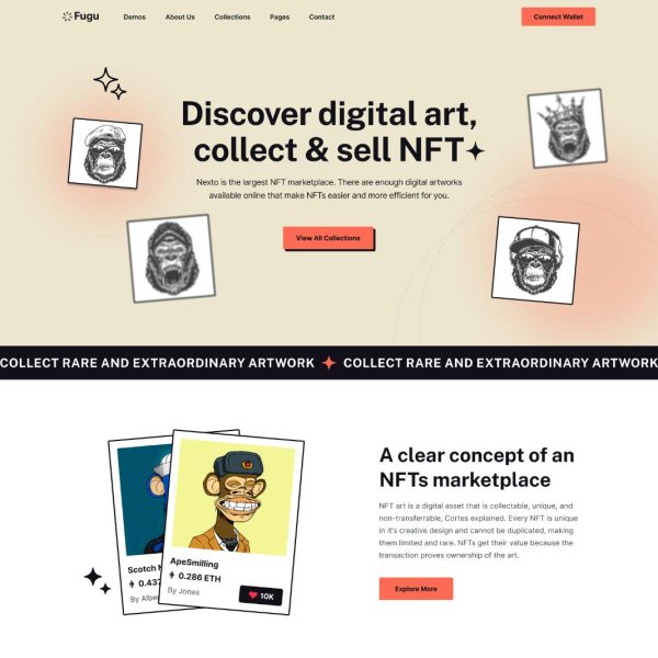 Download Fugu - NFT & Crypto WordPress Theme For NFT & Crypto websites, Crypto Currency, Bitcoin, Cryptocurrency Landing Page