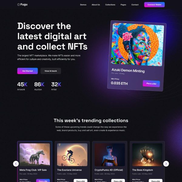 Download Fugu - NFT & Crypto WordPress Theme For NFT & Crypto websites, Crypto Currency, Bitcoin, Cryptocurrency Landing Page