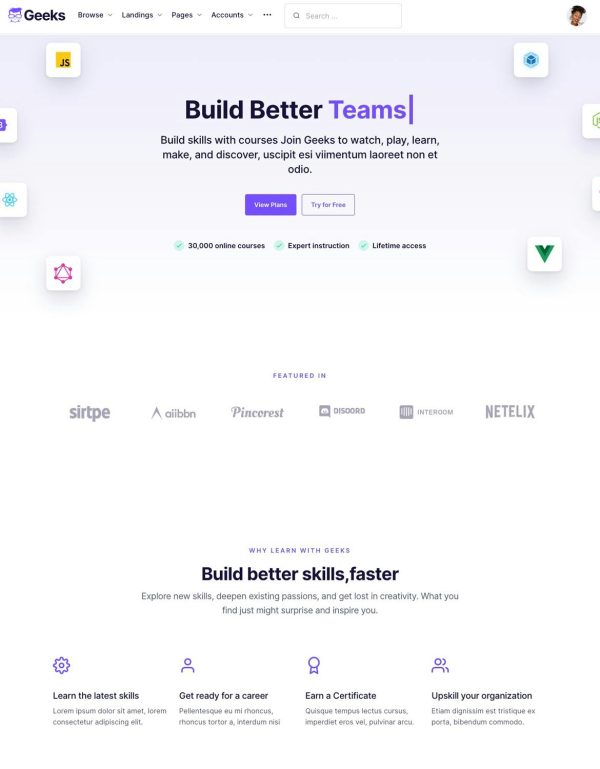 Download Geeks - Online Learning Marketplace WordPress Them Create