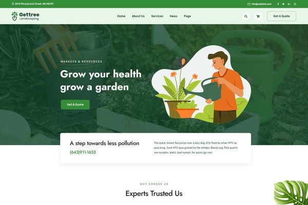 Download Gettree – Garden & Landscaping HTML Template agriculture, environment, florist, garden, gardeners, gardening, landscape architects, landscaper,