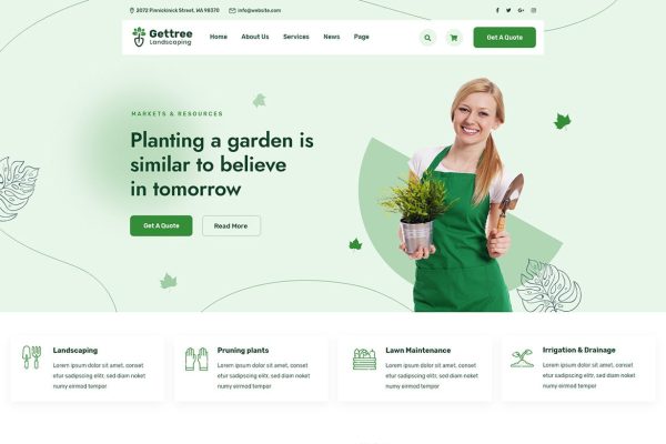 Download Gettree – Garden & Landscaping HTML Template agriculture, environment, florist, garden, gardeners, gardening, landscape architects, landscaper,