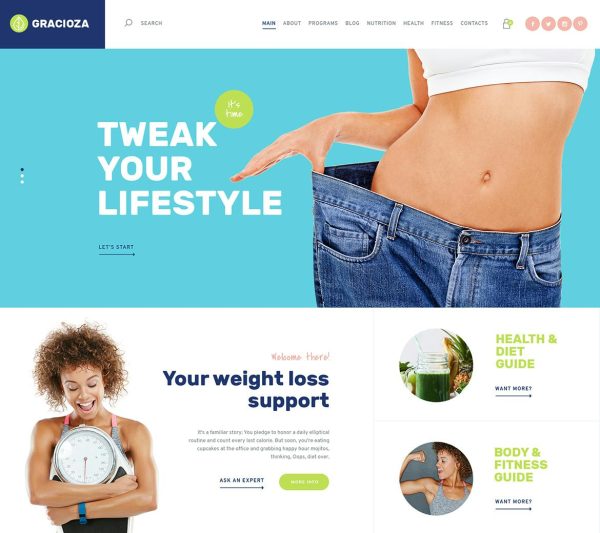 Download Gracioza Weight Loss Company & Healthy Blog WordPress Theme with Online Store