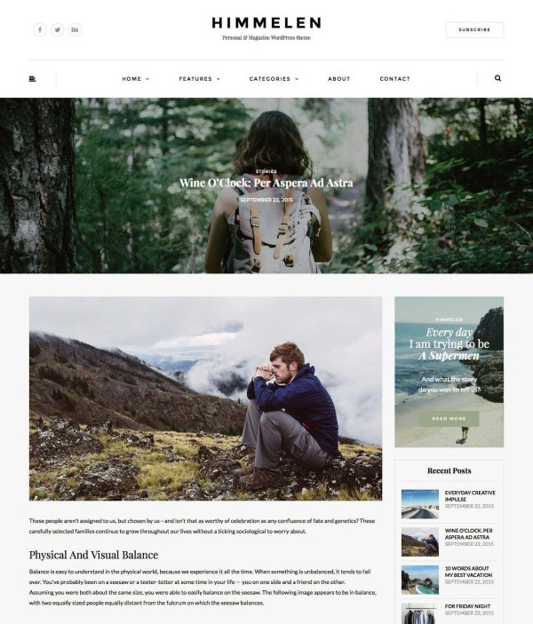 Download Himmelen - Personal Minimal WordPress Blog Theme One of the fastest, clean and aesthetic responsive WordPress Blogging themes