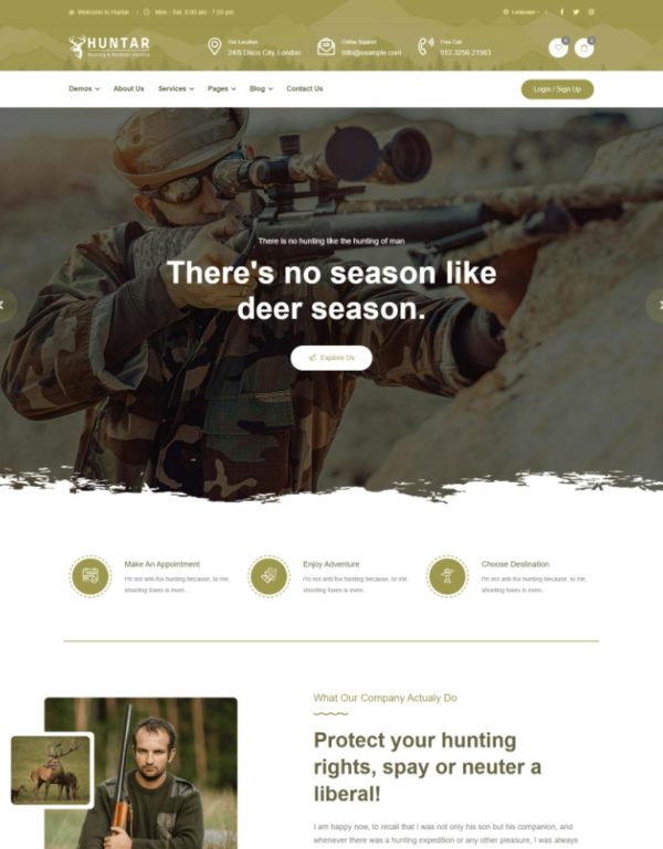 Download Huntar - Hunting & Outdoor WordPress Theme Huntar is a perfect Hunting Gear WordPress theme setting up an outdoor shop easy and user-friendly