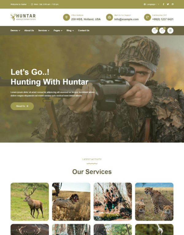 Download Huntar - Hunting & Outdoor WordPress Theme Huntar is a perfect Hunting Gear WordPress theme setting up an outdoor shop easy and user-friendly