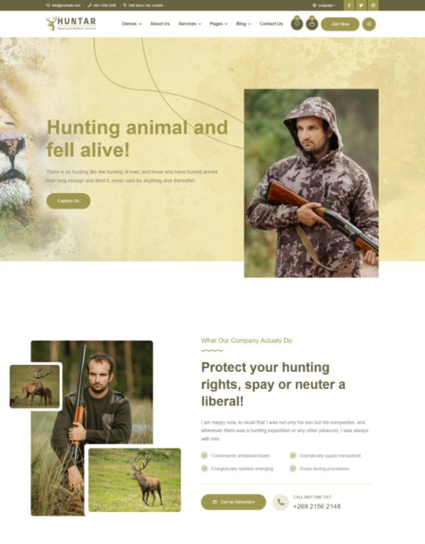 Download Huntar - Hunting & Outdoor WordPress Theme Huntar is a perfect Hunting Gear WordPress theme setting up an outdoor shop easy and user-friendly
