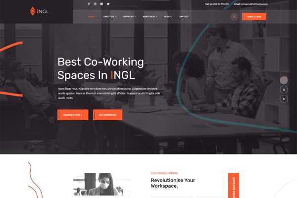 Download Ingl - Coworking Spaces WordPress Theme business, conference, conference room, coworking, coworking office, coworking space, elementor, eve