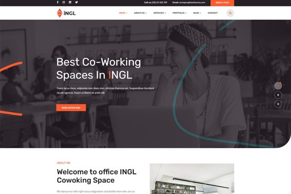 Download Ingl - Coworking Spaces WordPress Theme business, conference, conference room, coworking, coworking office, coworking space, elementor, eve