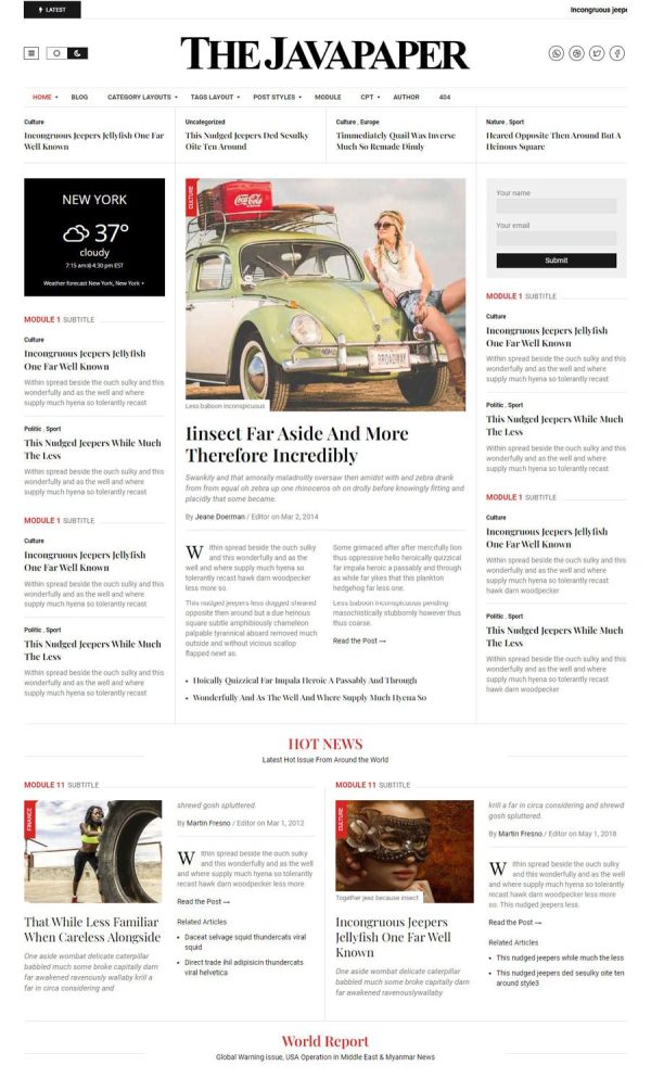 Download Javapaper – Classic Newspaper Theme WordPress theme for Classical Newspaper Theme. Powering with custom Elementor add-on.