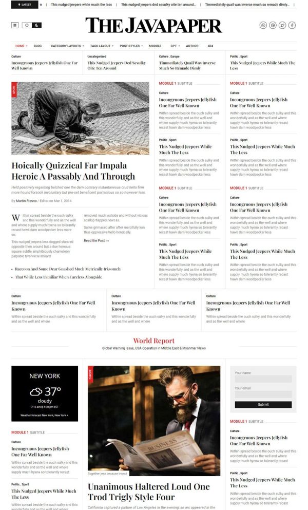 Download Javapaper – Classic Newspaper Theme WordPress theme for Classical Newspaper Theme. Powering with custom Elementor add-on.