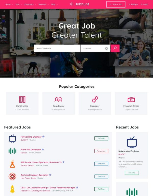 Download Jobhunt - Job Board WordPress theme for WP Job Man Fast loading WP Job Manager WordPress Theme to build a Job Board.