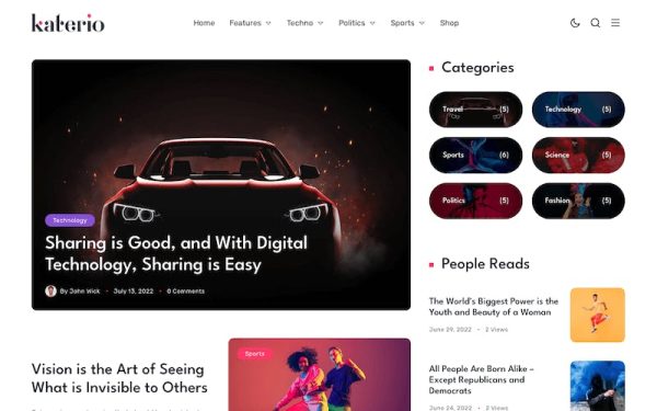 Download Katerio - Magazine & Blog WordPress Theme RTL Support & Based on Elementor Builder