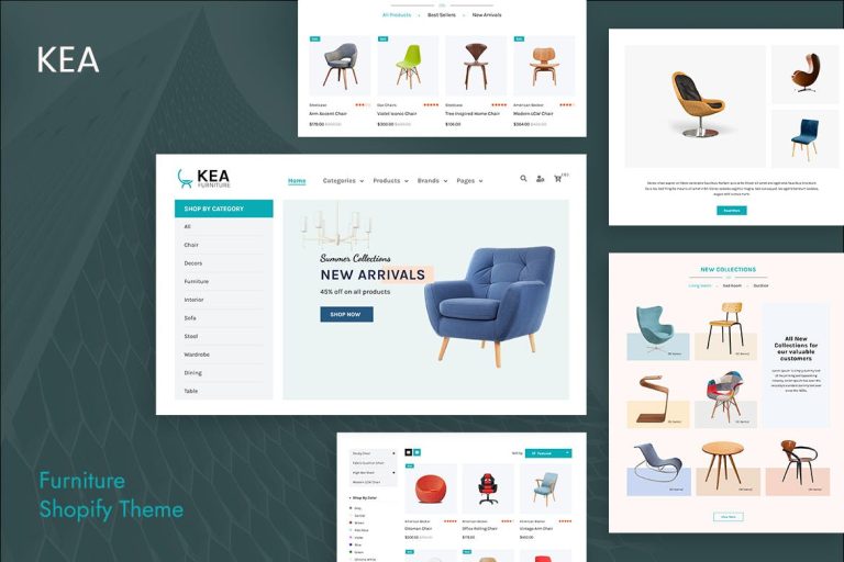 Download Kea - eCommerce Interior, Furniture Shopify Theme Responsive Furniture Store Website Design. Tables, Chair, Decor, Wallpapers, Wall Arts Shop Template