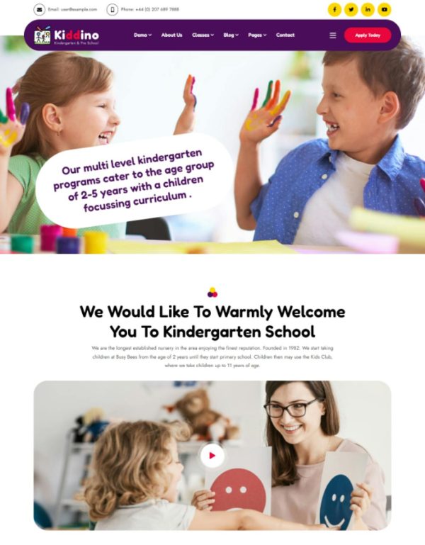 Download Kiddino - Kids & Kindergarten WordPress Theme Kiddino - A babysitting and kindergarten theme of your dreams suitable for any kids school education