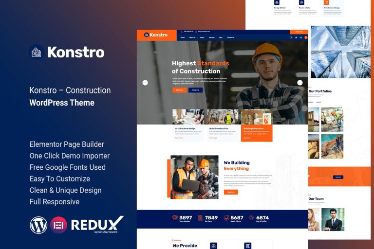 Download Konstro – Construction WordPress Theme specially designed for Industry, Products Manufacturing Company, building companies, architecture