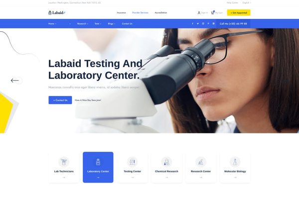 Download Labaid - Laboratory & Science Research WordPress T innovation, laboratory, medical research, professors, research, research center, research groups