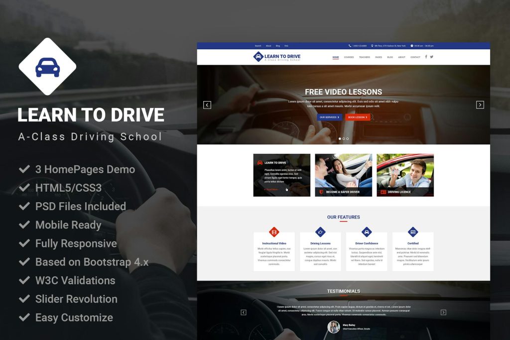 LearnToDrive | Driving School & Lessons Template Learn to Drive ...