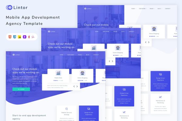 Download Lintor - Mobile App Development Agency Template agency, app, corporate, creative, creative agency, html5, landing, mobile app, modern design, html