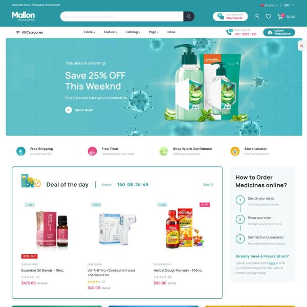 Download Mallon - Medical Store, Health Shop Shopify Theme Awesome Shopify theme designed for the pharmacy, medical and health online stores