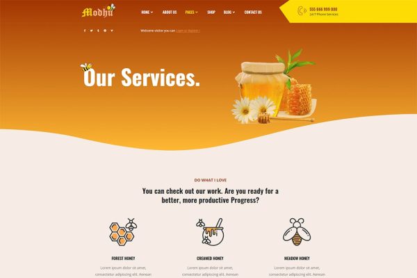 Download Modhu - Beekeeping and Honey WordPress Theme beekeeper, beekeeping, food, healthy food, honey, honey production, honey shop, organic, organic fo
