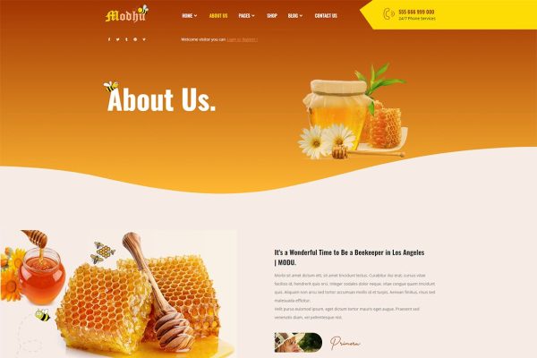 Download Modhu - Beekeeping and Honey WordPress Theme beekeeper, beekeeping, food, healthy food, honey, honey production, honey shop, organic, organic fo