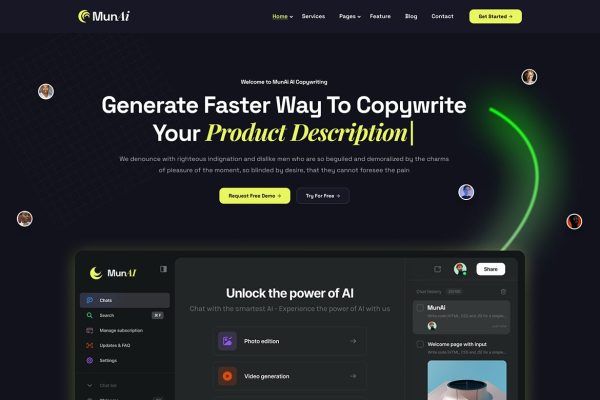 Download MunAi - AI Writer & Copywriting WordPress Theme ai, ai content, ai copywriting, AI Landing, ai writer, chatbot, chatgpt, content generator, content