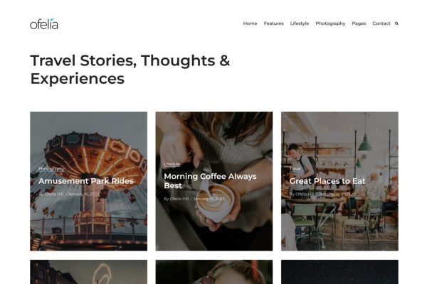 Download Ofelia - Travel Personal WordPress Blog Theme Ofelia is a travel personal photography blog WordPress theme for writing and telling stories.