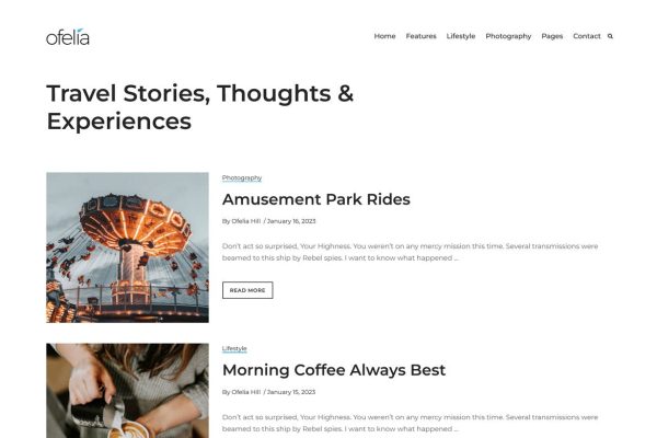Download Ofelia - Travel Personal WordPress Blog Theme Ofelia is a travel personal photography blog WordPress theme for writing and telling stories.