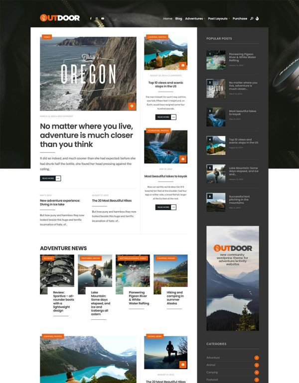 Download Outdoor - Adventure Blog and Magazine Developed for all activity, sports, hiking or outdoor magazine websites