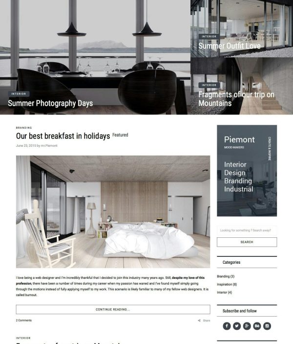 Download Piemont - Travel & Lifestyle WordPress Blog theme Perfect theme for Personal WordPress Blogging