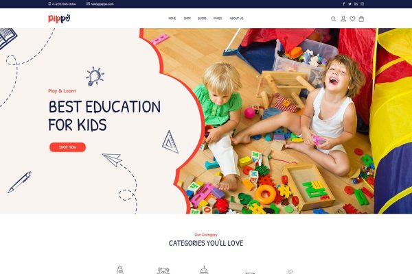 Download Pippo - Kids Toys Store WooCommerce WordPress Them Powerful Theme Options, Easy Customize, WooCommerce, Elementor Page Builder, One Click Import Demo D