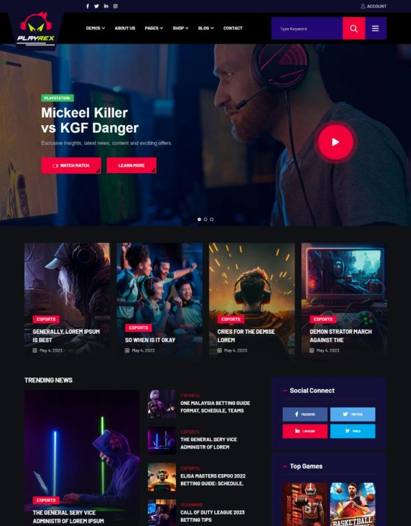 Download Playrex - eSports & Gaming WordPress Theme Playrex is coded with beautiful and clean code and the power of Elementor. Fast & Easy to Customize!