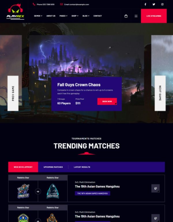 Download Playrex - eSports & Gaming WordPress Theme Playrex is coded with beautiful and clean code and the power of Elementor. Fast & Easy to Customize!