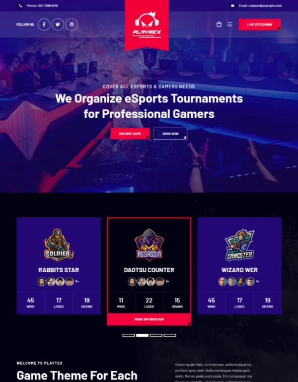 Download Playrex - eSports & Gaming WordPress Theme Playrex is coded with beautiful and clean code and the power of Elementor. Fast & Easy to Customize!
