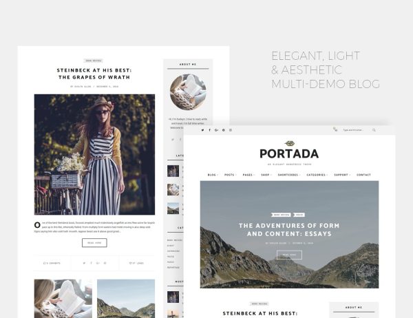 Download Portada - Elegant Blog Blogging WordPress Theme Elegant, light and aesthetic multi-demo blog WordPress Theme.