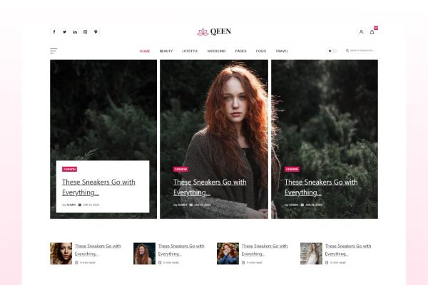 Download Qeen - Fashion Lifestyle Blog WordPress Theme Feminine Beauty, Lifestyle, Fashion, Food, Travel, Personal Magazine Blog WordPress Theme