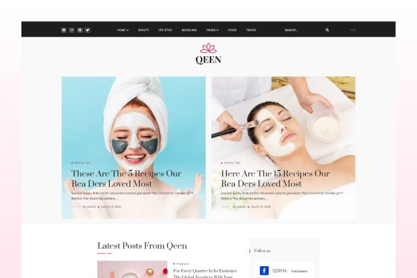 Download Qeen - Fashion Lifestyle Blog WordPress Theme Feminine Beauty, Lifestyle, Fashion, Food, Travel, Personal Magazine Blog WordPress Theme